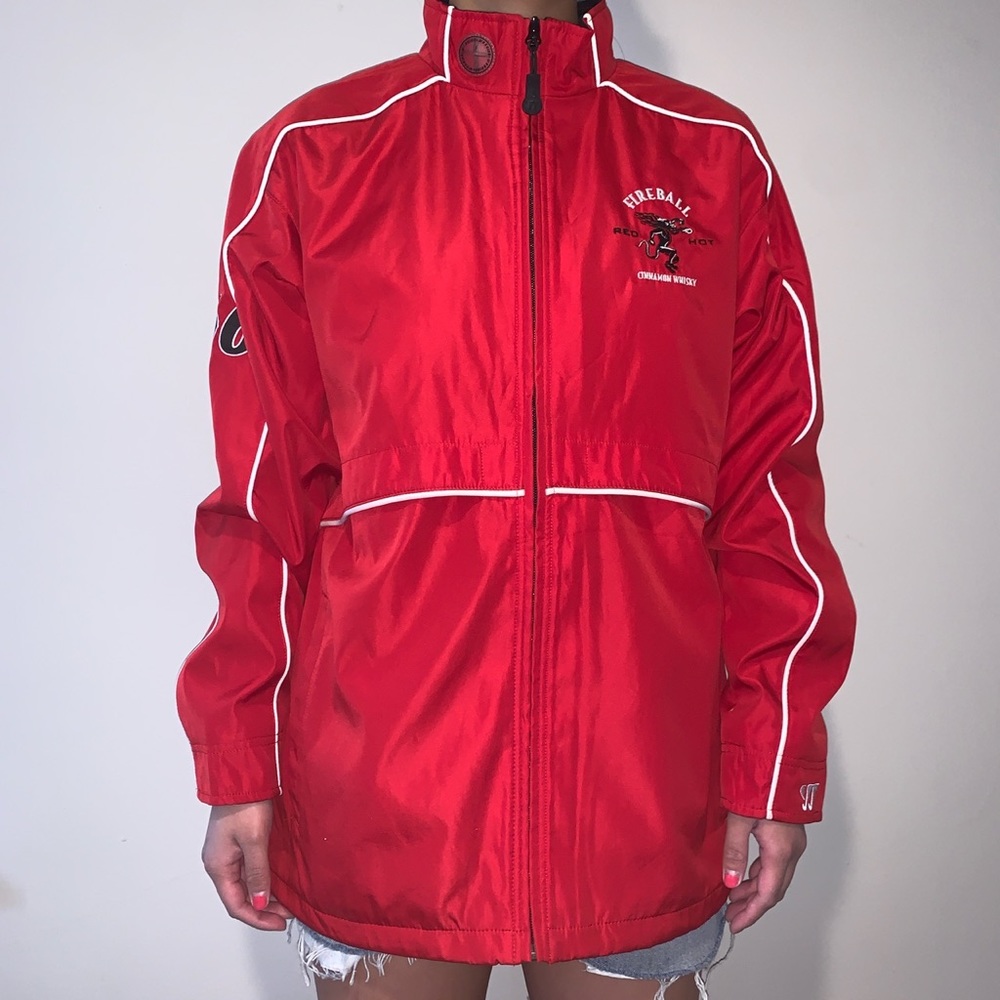 Fireball Red Hot Cinnamon Whiskey Full Zip Windbreaker Unisex Size Small Red